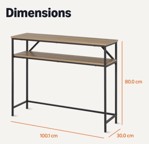 Amazon Basics Konsola Stolik z Półką - Dąb/Metal - 100 x 30 x 80 cm