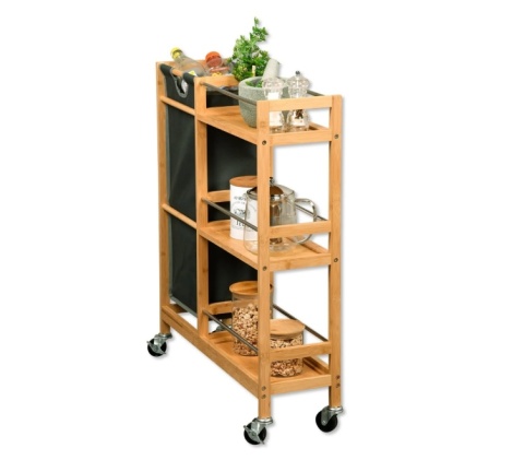 Wózek Wnękowy KESPER z Pojemnikiem na Butelki - Bambus - 68 x 20 x 78 cm