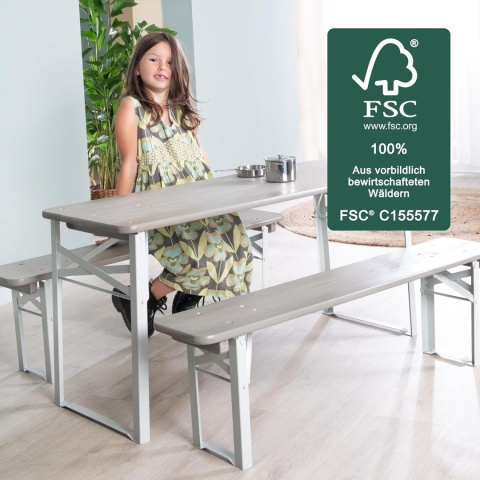 Zestaw Mebli Ogrodowych dla Dzieci Roba - Drewno FSC - Składany - Szary