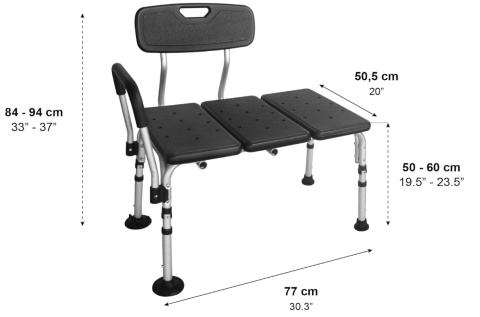 Aluminiowa Ławka Transferowa do Wanny PEPE Mobility - Regulowana Wysokość - Czarna - Do 100 kg
