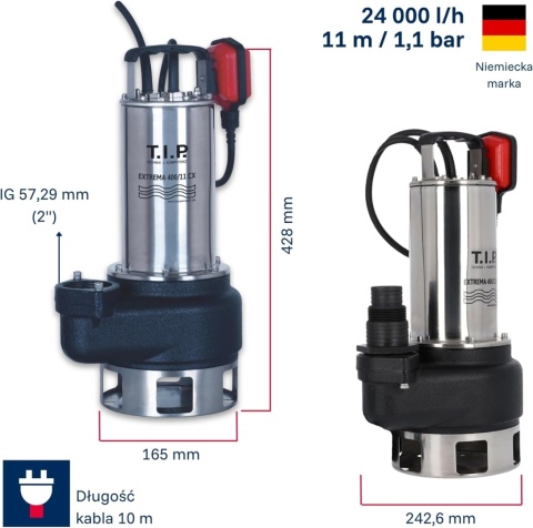 T.I.P. Extrema 400/11 CX Budowlana Pompa Zanurzeniowa do Wody Brudnej - 230 V - 24 000 l/h