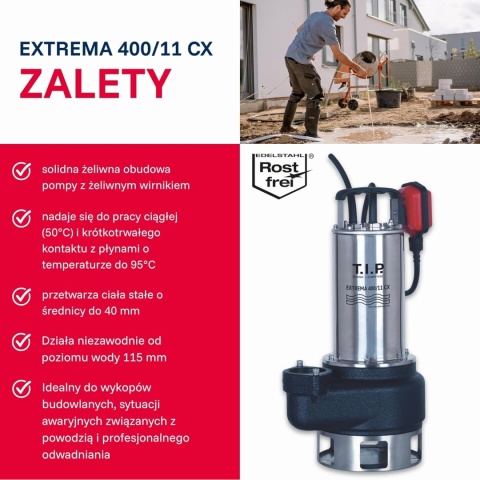 T.I.P. Extrema 400/11 CX Budowlana Pompa Zanurzeniowa do Wody Brudnej - 230 V - 24 000 l/h