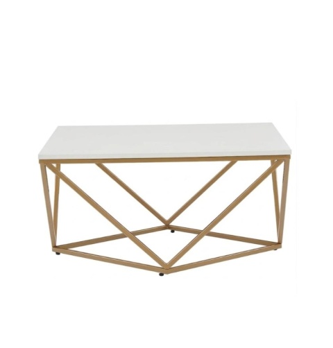 Nowoczesny Kwadratowy Stolik Kawowy Beliani MALIBU - Efekt Marmuru / Złoty - 80 x 80 cm