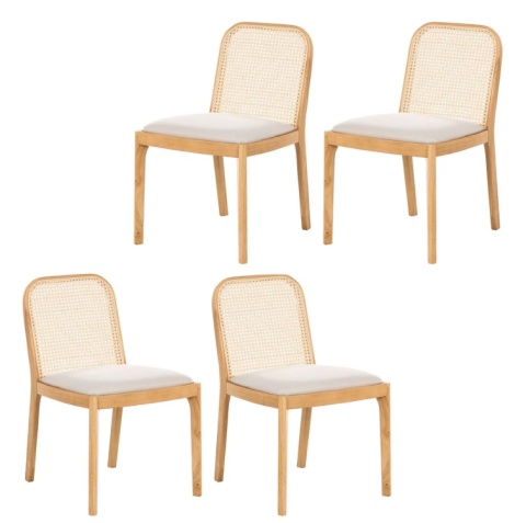 Elegancki Zestaw 4 Krzeseł do Jadalni EDINA - Drewno Kauczukowe i Rattan - Styl Retro