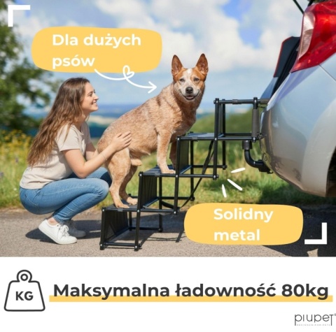 PiuPet® Składana Rampa Samochodowa Schodki dla Psa - Rury Stalowe - Wzmocnione PVC - do 80 kg (Zestaw z Torbą)