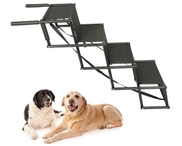PiuPet® Składana Rampa Samochodowa Schodki dla Psa - Rury Stalowe - Wzmocnione PVC - do 80 kg (Zestaw z Torbą)
