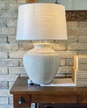 Beliani Lampa stołowa CAINE jasnobeżowa ceramiczna z kloszem 60 cm