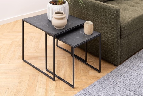 AC Design Furniture Ingelise zestaw 2 stolików kawowych czarny marmur kwadratowe