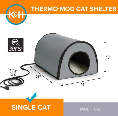 K&H Pet Products Thermo Mod Kitty Shelter - Ogrzewany i Izolowany Domek dla Kota na Zewnątrz - Mata 25W