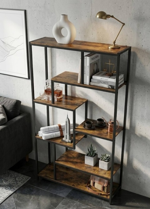 Regał Industrialny Loft – Rustykalny Brąz | Asymetryczny | 100x180x30 cm | Metalowa Rama