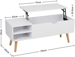 Stolik kawowy INMOZATA Lift Up Top biały 110 cm z podnoszonym blatem i schowkiem