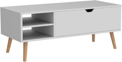 Stolik kawowy INMOZATA Lift Up Top biały 110 cm z podnoszonym blatem i schowkiem