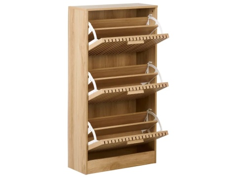 Beliani Szafka na buty LYNWOOD Jasnobrązowa 60 x 24 x 113 cm z żebrowanymi frontami do 12 par butów
