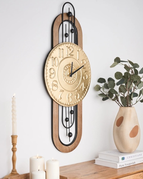 Beliani Zegar ścienny NOBELIUM złoty metalowy retro vintage 83 cm