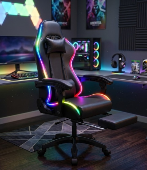 X-Gamer® CyberPulse LED Pro – Profesjonalny Ergonomiczny Fotel Gamingowy i Krzesło Biurowe – Wielofunkcyjny Masaż USB