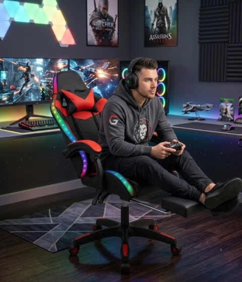 X-Gamer® CyberPulse LED Pro – Profesjonalny Ergonomiczny Fotel Gamingowy i Krzesło Biurowe – Wielofunkcyjny Masaż USB