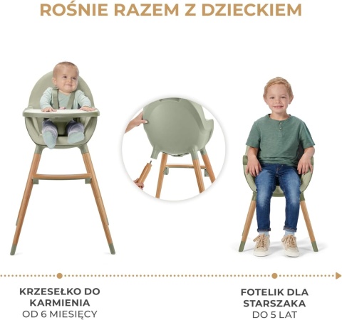 Kinderkraft Fini 2 – Wielofunkcyjne Krzesełko do Karmienia i Zabawy 2w1 – Drewniane Bukowe Nóżki – Łatwa w Czyszczeniu Ekoskóra
