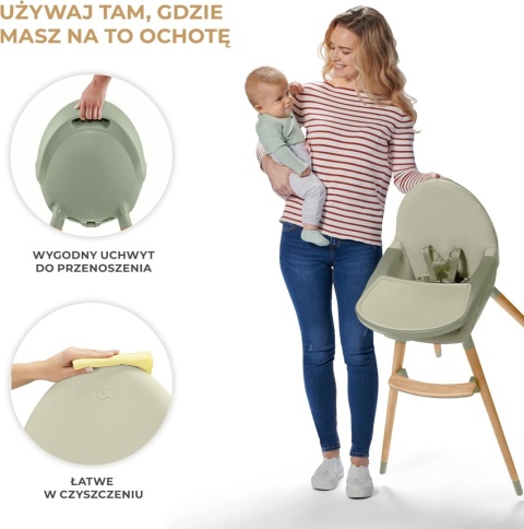 Kinderkraft Fini 2 – Wielofunkcyjne Krzesełko do Karmienia i Zabawy 2w1 – Drewniane Bukowe Nóżki – Łatwa w Czyszczeniu Ekoskóra