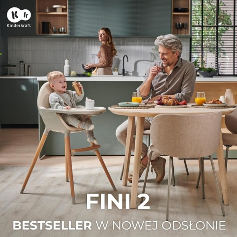 Kinderkraft Fini 2 – Wielofunkcyjne Krzesełko do Karmienia i Zabawy 2w1 – Drewniane Bukowe Nóżki – Łatwa w Czyszczeniu Ekoskóra