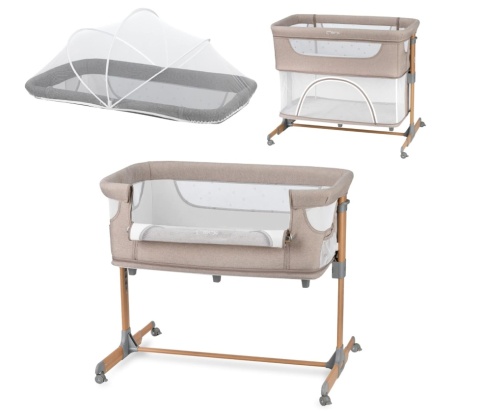 MoMi SMART BED – Łóżeczko Dostawne 4w1 z Materacem i Moskitierą, Beżowe