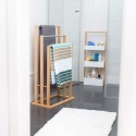 Relaxdays® – Nowoczesny Wąski Stojak na Ręczniki i Ubrania – 3 Szyny ze Stali Nierdzewnej i Naturalny Bambus
