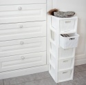 BranQ Home Essential Regał Rattanowy z 5 Koszami - Tworzywo Sztuczne PP bez BPA - Wolnostojący - Biały - 24 x 29,5 x 80 cm