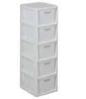 BranQ Home Essential Regał Rattanowy z 5 Koszami - Tworzywo Sztuczne PP bez BPA - Wolnostojący - Biały - 24 x 29,5 x 80 cm