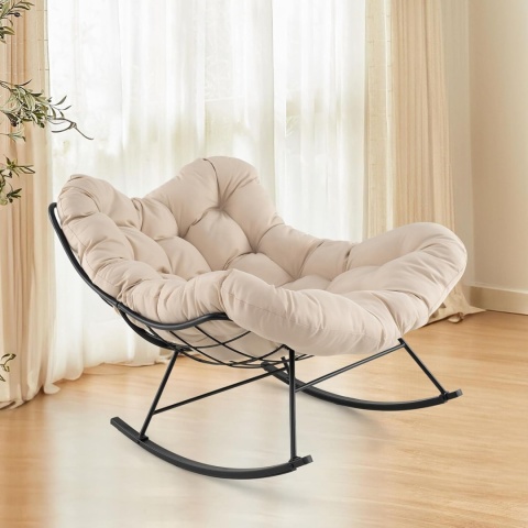 Costway Fotel Bujany Ogrodowy XXL Papasan – Stabilna Metalowa Rama do 205 kg – Wodoodporny – Kremowo-Beżowy