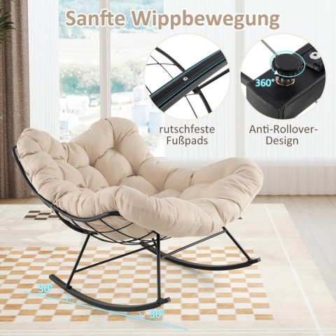 Costway Fotel Bujany Ogrodowy XXL Papasan – Stabilna Metalowa Rama do 205 kg – Wodoodporny – Kremowo-Beżowy