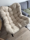 Costway Fotel Bujany Ogrodowy XXL Papasan – Stabilna Metalowa Rama do 205 kg – Wodoodporny – Kremowo-Beżowy