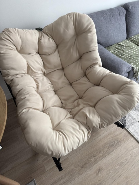 Costway Fotel Bujany Ogrodowy XXL Papasan – Stabilna Metalowa Rama do 205 kg – Wodoodporny – Kremowo-Beżowy