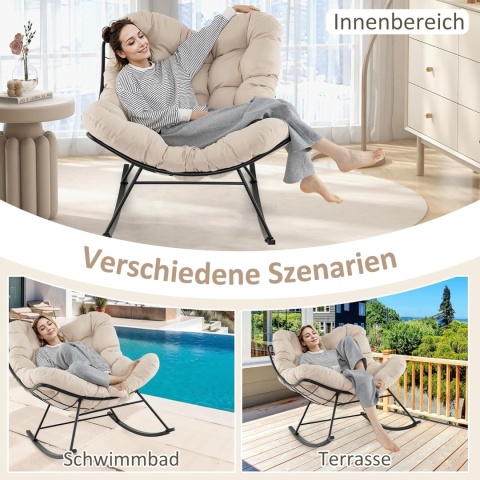 Costway Fotel Bujany Ogrodowy XXL Papasan – Stabilna Metalowa Rama do 205 kg – Wodoodporny – Kremowo-Beżowy