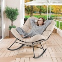 Costway Fotel Bujany Ogrodowy XXL Papasan – Stabilna Metalowa Rama do 205 kg – Wodoodporny – Kremowo-Beżowy
