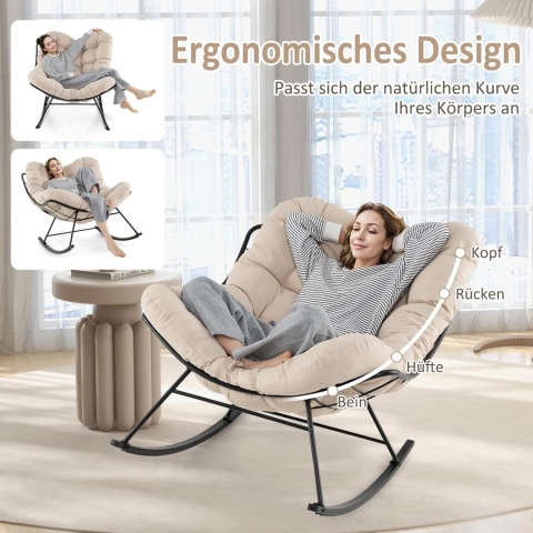 Costway Fotel Bujany Ogrodowy XXL Papasan – Stabilna Metalowa Rama do 205 kg – Wodoodporny – Kremowo-Beżowy