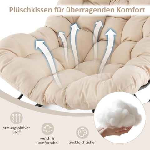 Costway Fotel Bujany Ogrodowy XXL Papasan – Stabilna Metalowa Rama do 205 kg – Wodoodporny – Kremowo-Beżowy