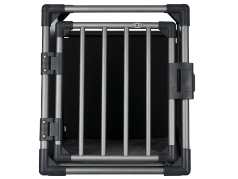 Trixie T39336 – Aluminiowa Klatka Transportowa do Samochodu – Transporter dla Psa Rozmiar M – Czarno-Szary – 55 × 61 × 74 cm
