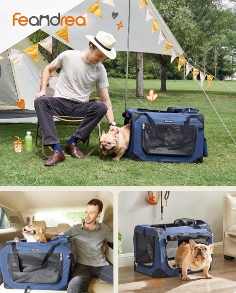 Feandrea Transporter i Kojec Turystyczny dla Psa i Kota – Rozmiar L – Metalowy Stelaż i Tkanina Oxford – 60 x 42 x 42 cm