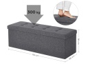 Songmics LSF77K – Składana Ławka i Pufa ze Schowkiem XXL – Skrzynia 120L – Udźwig do 300 kg – (Imitacja Lnu) – 110 x 38 x 38 cm