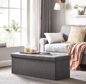 Songmics LSF77K – Składana Ławka i Pufa ze Schowkiem XXL – Skrzynia 120L – Udźwig do 300 kg – (Imitacja Lnu) – 110 x 38 x 38 cm