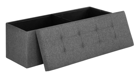 Songmics LSF77K – Składana Ławka i Pufa ze Schowkiem XXL – Skrzynia 120L – Udźwig do 300 kg – (Imitacja Lnu) – 110 x 38 x 38 cm