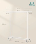 Songmics HSR013W01 – Wytrzymały Wieszak na Kółkach – Rozsuwany Drążek 92-132 cm – Chromowany Metal – Nośność do 90 kg