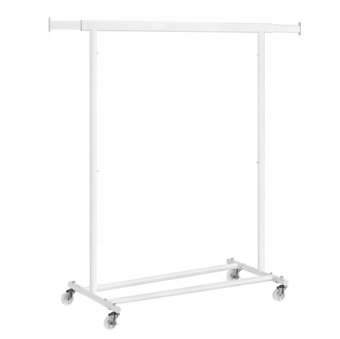 Songmics HSR013W01 – Wytrzymały Wieszak na Kółkach – Rozsuwany Drążek 92-132 cm – Chromowany Metal – Nośność do 90 kg
