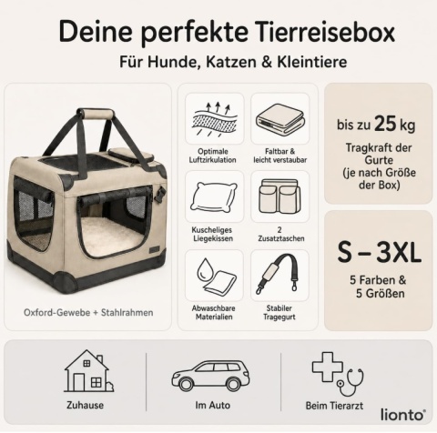 Lionto – Składany Transporter i Kojec dla Psa i Kota – Rozmiar XXL do 18 kg – Stelaż i Poduszka – Bordowy – 82 x 58 x 58 cm