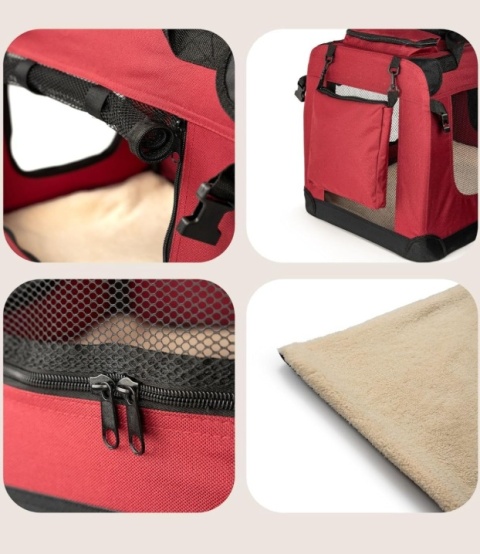 Lionto – Składany Transporter i Kojec dla Psa i Kota – Rozmiar XXL do 18 kg – Stelaż i Poduszka – Bordowy – 82 x 58 x 58 cm
