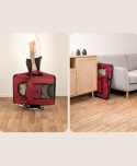 Lionto – Składany Transporter i Kojec dla Psa i Kota – Rozmiar XXL do 18 kg – Stelaż i Poduszka – Bordowy – 82 x 58 x 58 cm