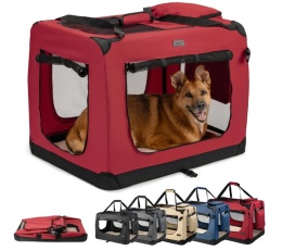 Lionto – Składany Transporter i Kojec dla Psa i Kota – Rozmiar XXL do 18 kg – Stelaż i Poduszka – Bordowy – 82 x 58 x 58 cm