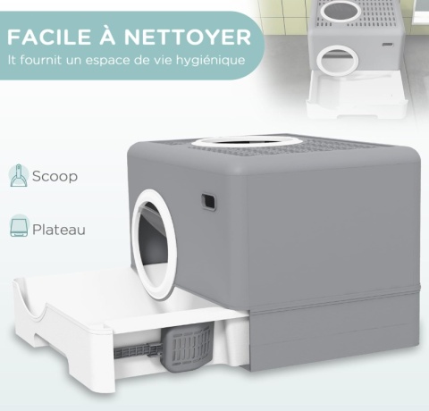 PawHut – Nowoczesna Zakryta Kuweta dla Kota z Podwójnymi Drzwiami, Systemem Oczyszczania Łapek i Szufelką