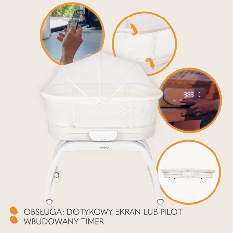 Lionelo Coral 3w1 – Inteligentne Łóżeczko Dziecięce, Automatyczna Kołyska i Waga Niemowlęca – Pilot, Materac T25 i Moskitiera –
