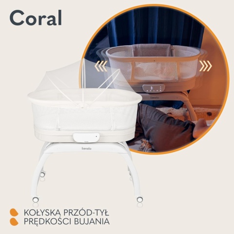 Lionelo Coral 3w1 – Inteligentne Łóżeczko Dziecięce, Automatyczna Kołyska i Waga Niemowlęca – Pilot, Materac T25 i Moskitiera –