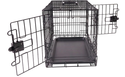 Amazon Basics – Wytrzymała Metalowa Klatka Kennelowa dla Małego Psa – Podwójne Drzwi – Czarna – 56 x 33 x 41 cm